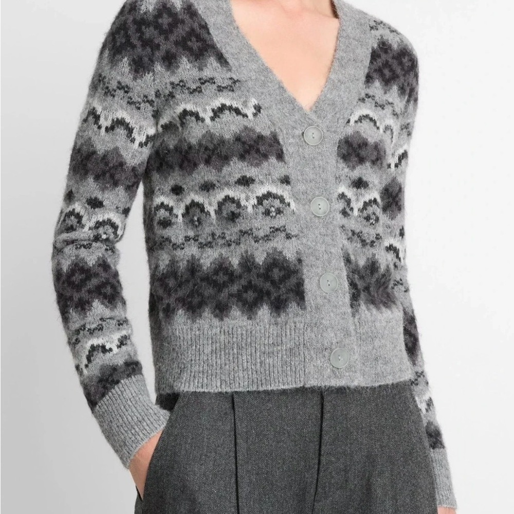 Vince Alpaca Knit Fair Isle V-Neck Cardigan